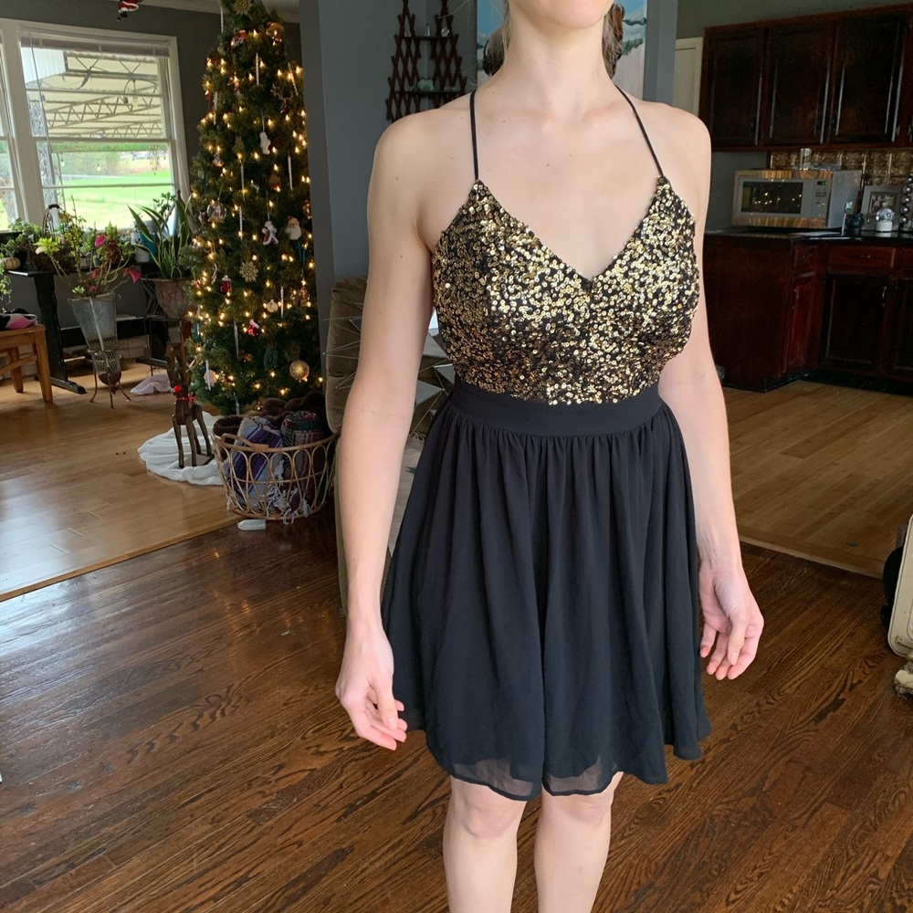 Gold sequin a-line dress